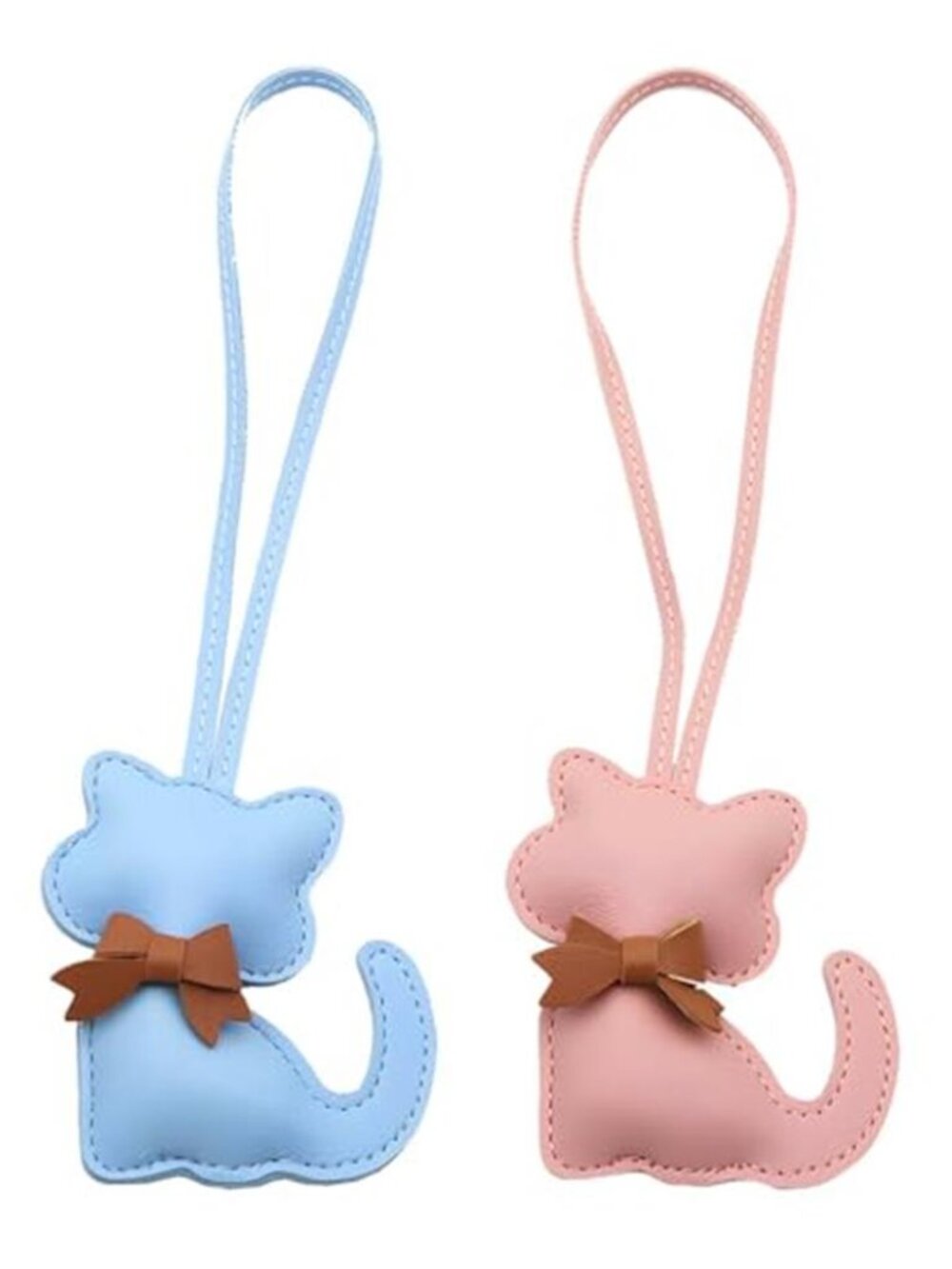 2PC Cat Bag Charms Pink Blue PU Leather Keychains Purse Handbag Accessories